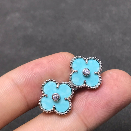 [Kincade Jewelrys]CLOVER 1 DIAMOND BLUE SKY SILVER EARRINGS