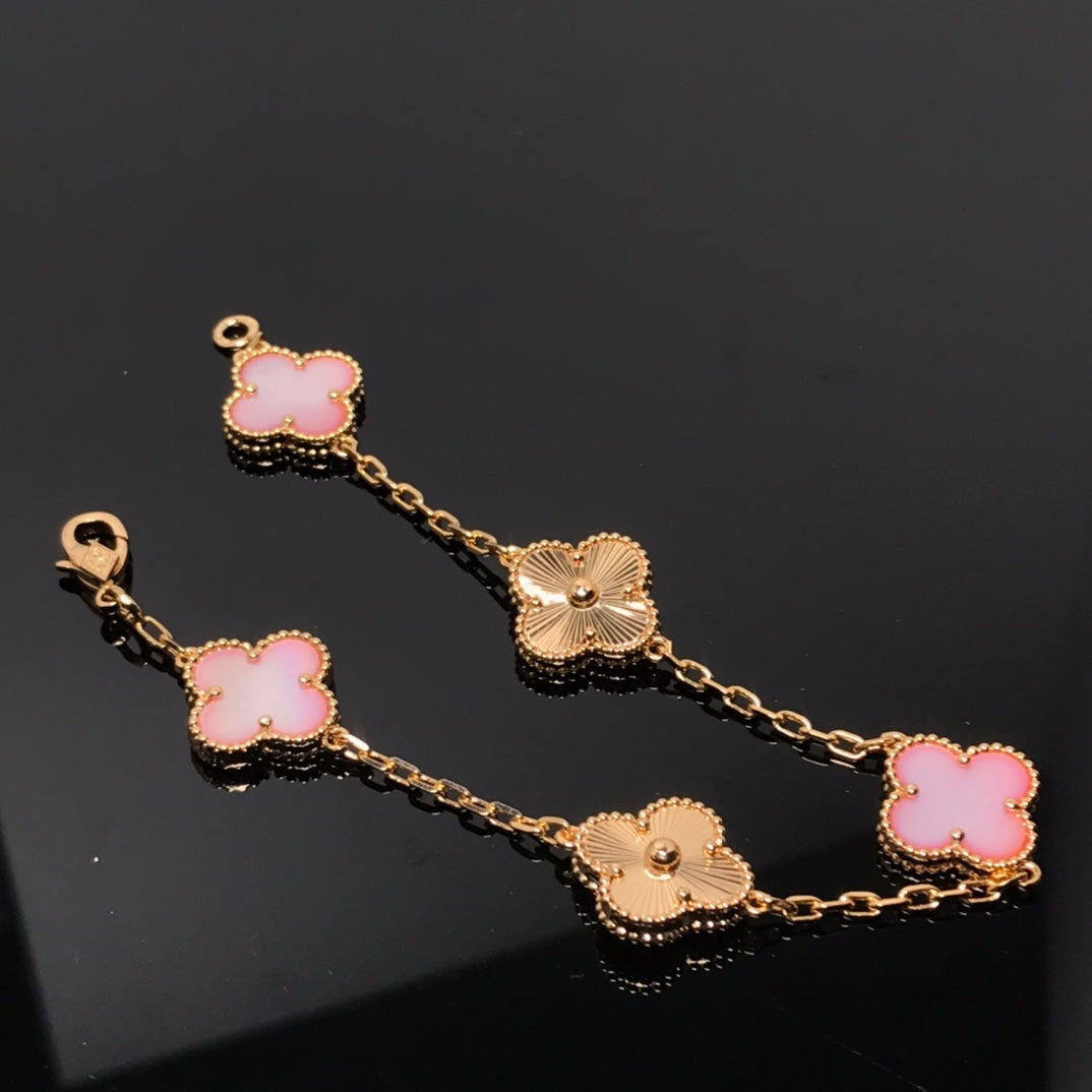 [Kincade Jewelrys]CLOVER BRACELET 5 MOTIF PINK AND PINK GOLD