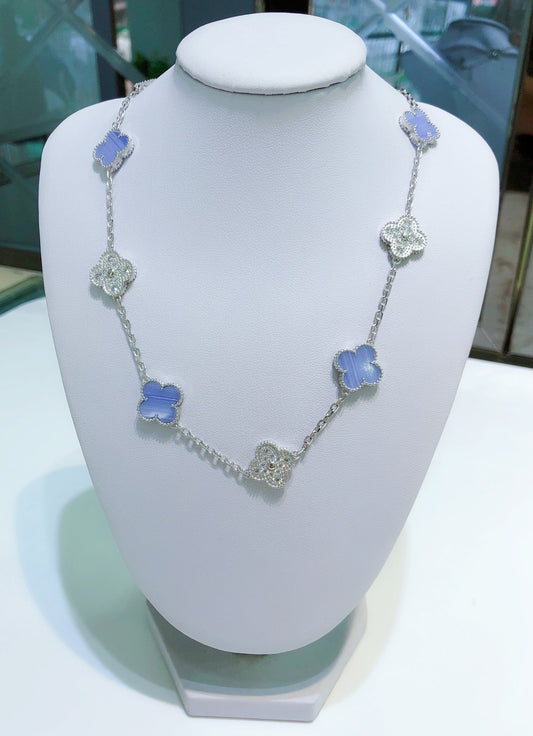 [Kincade Jewelrys]CLOVERS THE 10-MOTIFS CHALCEDONY DIAMONDS SILVER NECKLACE