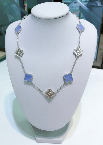 [Kincade Jewelrys]CLOVER 10 MOTIFS CHALCEDONY DIAMONDS SILVER NECKLACE