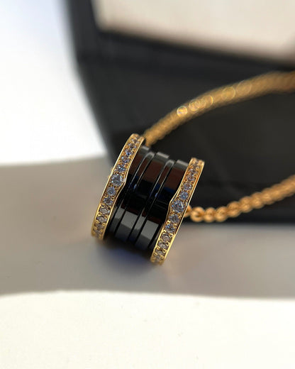 [Kincade Jewelrys]ZERO 1 BLACK CERAMIC DIAMOND PINK GOLD NECKLACE
